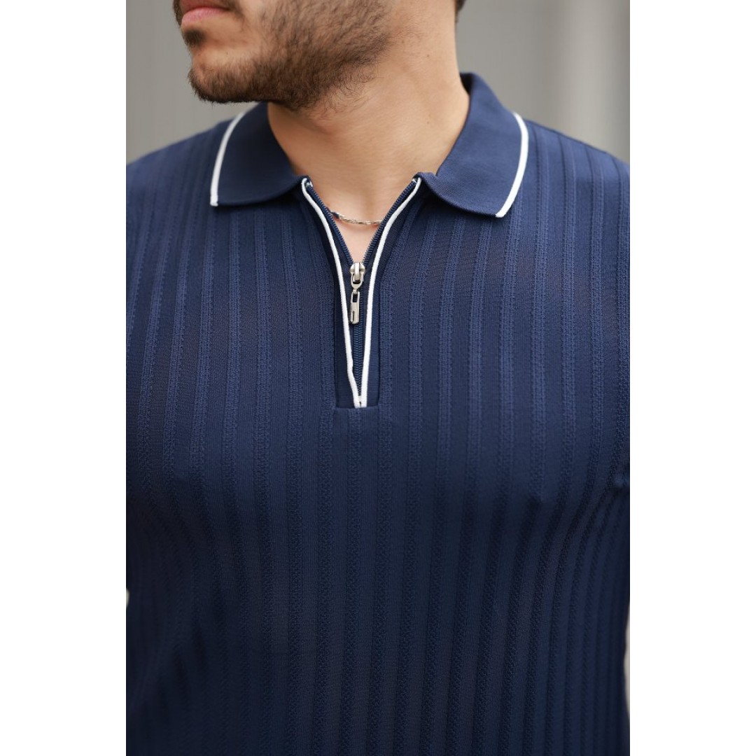 Erkek Fermuarlı Yakalı Kısa Kollu T-shirt 160693