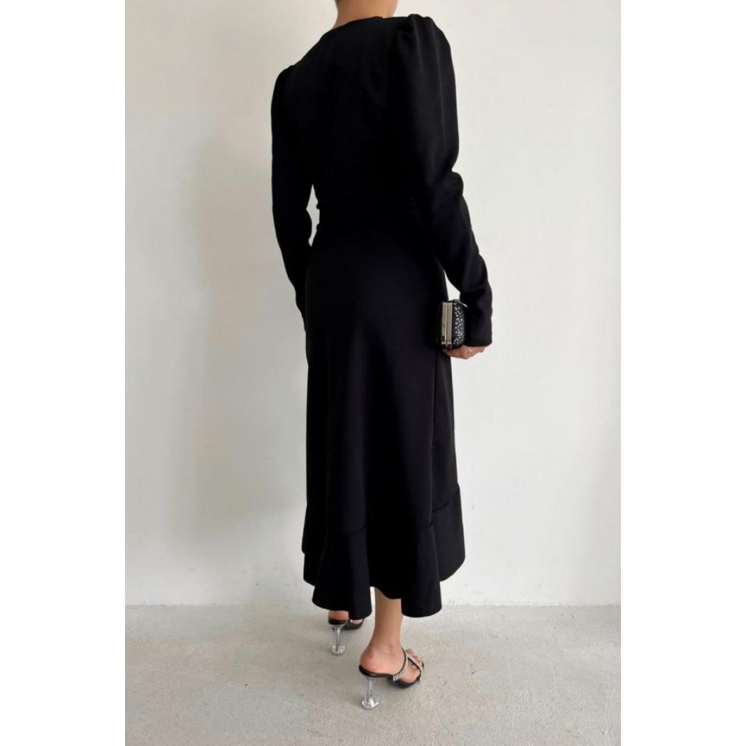 Krep Kumaş Midi Boy Kuşaklı Uzunkol Elbise 113 Cm - 42673 Krep Kumaş Midi Boy Kuşaklı Uzunkol Elbise 113 Cm - 42673