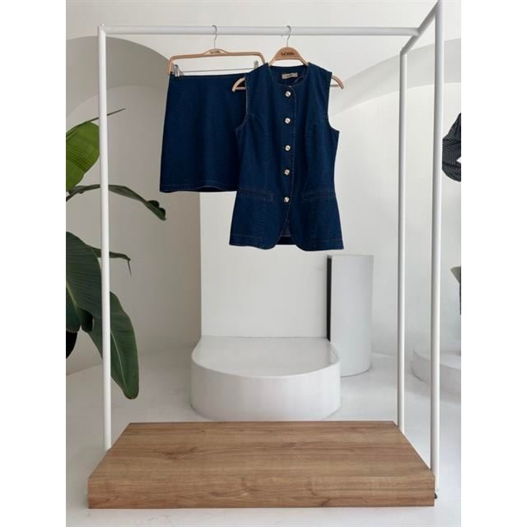 Kolsuz Yelekli Mini Etekli Denim Takım 10164 - 159266 Kolsuz Yelekli Mini Etekli Denim Takım 10164 - 159266