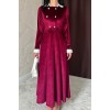 Bordo Yakası Taşlı Garnili Kadife Elbise - 154413 Bordo Yakası Taşlı Garnili Kadife Elbise - 154413