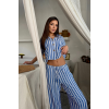 ÇİZGİLİ CROP GÖMLEK - SALAŞ PANTOLON TAKIM MODAL - Mavi 159501