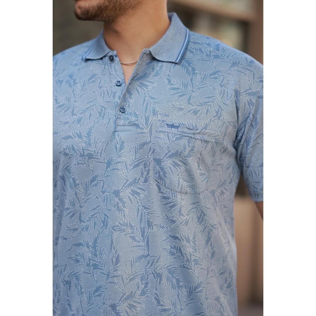 Erkek Yakalı Jakar Baskılı Kısa Kollu T-shirt 160892