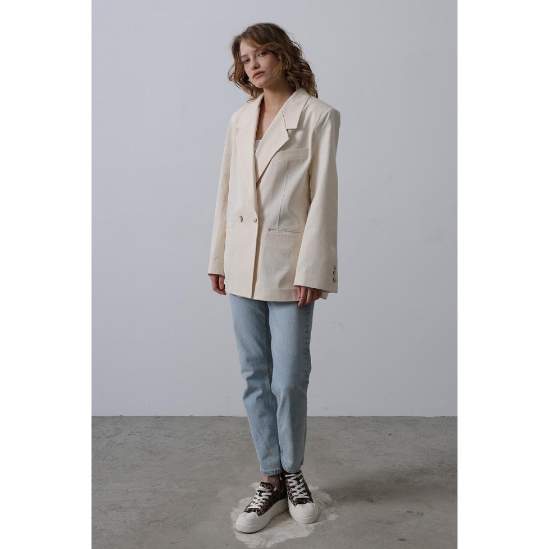 Oversize Blazer Ceket - Natür 157477 Oversize Blazer Ceket - Natür 157477