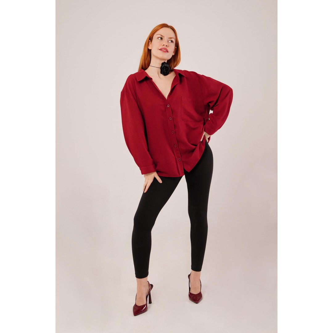 Basic Oversize Bordo Gömlek - 147351 Basic Oversize Bordo Gömlek - 147351