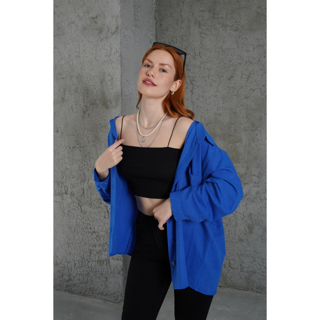Basic Oversize Saks Gömlek - 147319 Basic Oversize Saks Gömlek - 147319