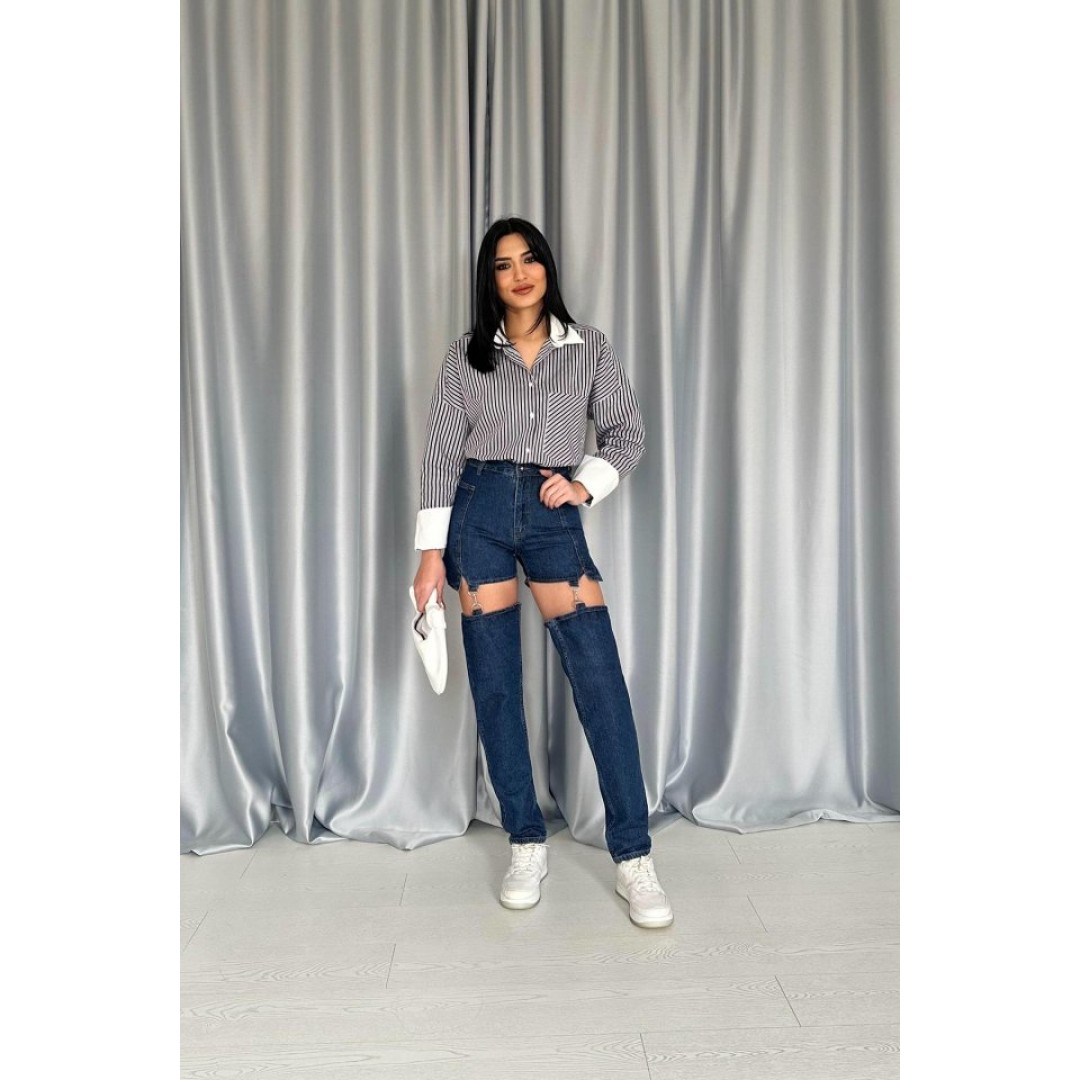 Mavi Askılı İki Parça Jeans Pantolon
