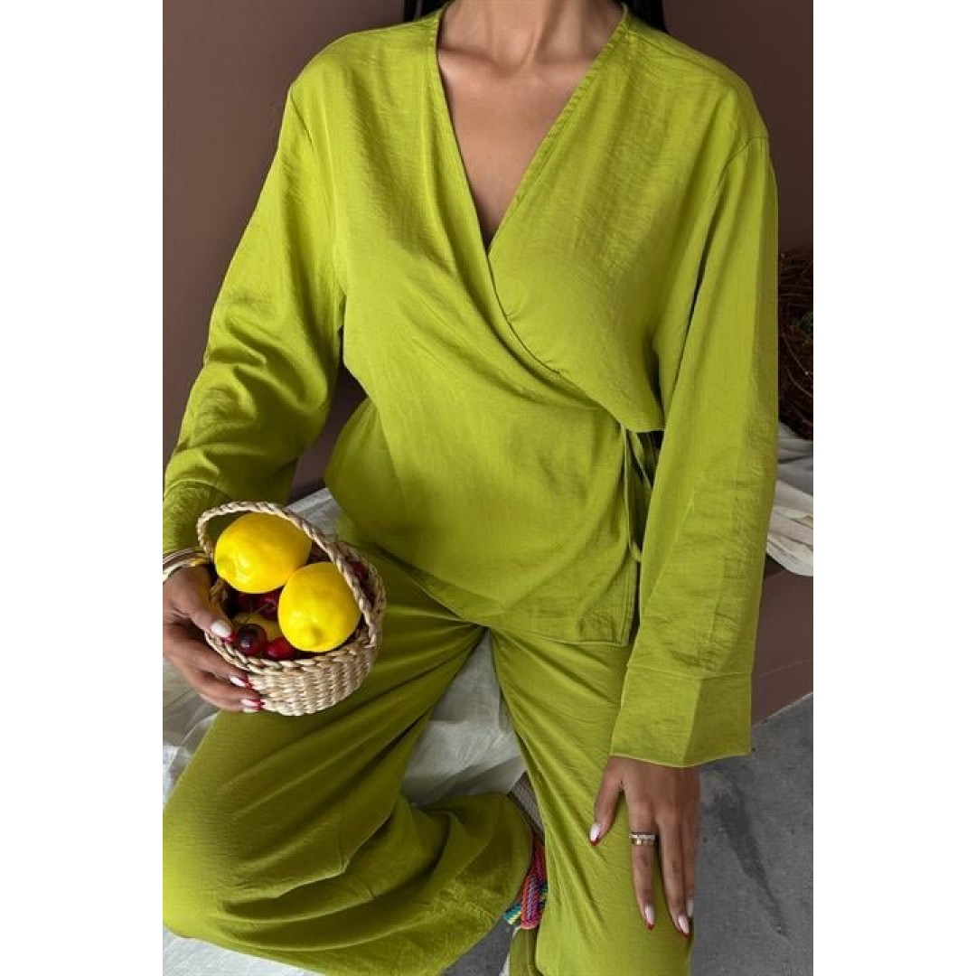 Kruvaze Model Klasik Pantolonlu Çupra Keten Takım 10191 159445