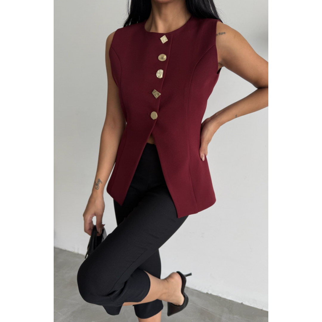 GOLD DÜĞME DETAYLI YELEK - Bordo 154170 GOLD DÜĞME DETAYLI YELEK - Bordo 154170