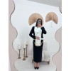 Siyah Atlas Kumaş Garnili Ceket Ve Etek Takım - 151246 Siyah Atlas Kumaş Garnili Ceket Ve Etek Takım - 151246