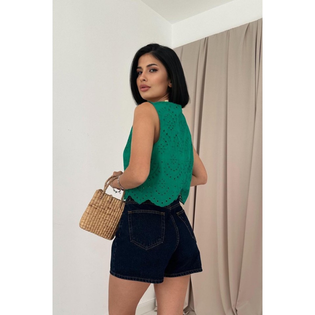 Yeşil Sıfır Kol Brode Bluz 153477 Yeşil Sıfır Kol Brode Bluz 153477