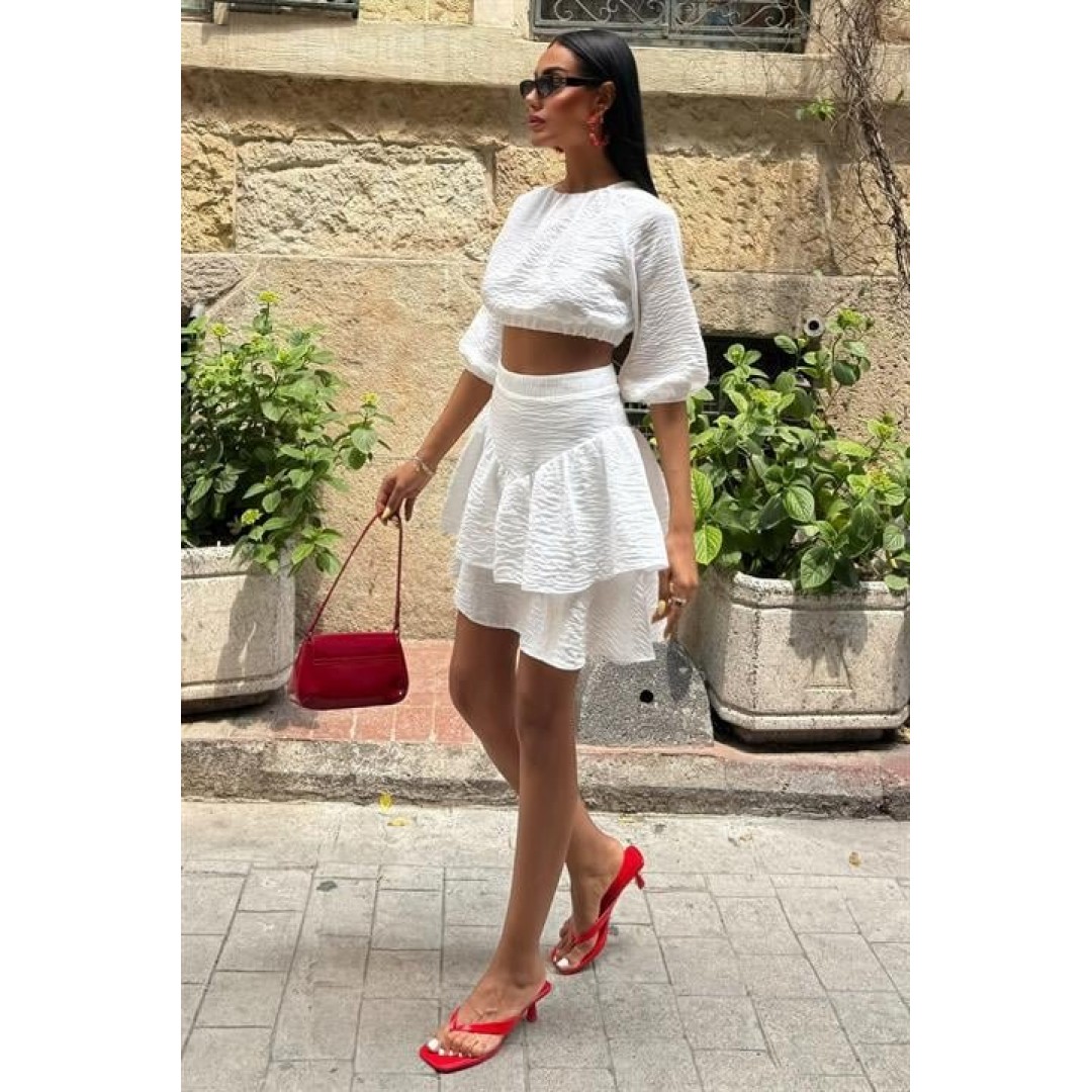 Crop Bluz Ve Kat Kat Etekli Takım 10207 163478 Crop Bluz Ve Kat Kat Etekli Takım 10207 163478