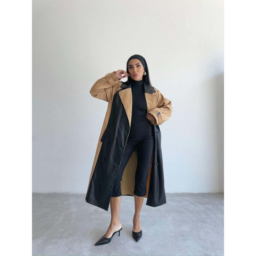 TRENCH BOYUNA DERİ PARÇALI - Bej - 152749 TRENCH BOYUNA DERİ PARÇALI - Bej - 152749