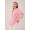 Cep Detay Çizgili Oversize Pembe Gömlek - 147355 Cep Detay Çizgili Oversize Pembe Gömlek - 147355