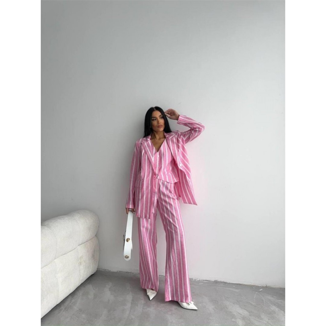 ÇİZGİLİ KETEN YELEK-PANTOLON TAKIM - Pembe 152058 ÇİZGİLİ KETEN YELEK-PANTOLON TAKIM - Pembe 152058