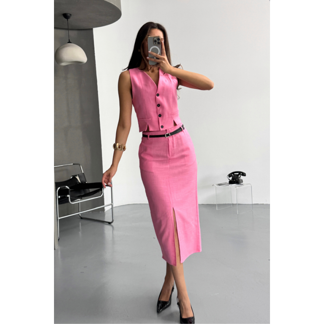 YELEK-ÖNDEN YIRTMAÇLI ETEK TK ŞANTUK KETEN - Pembe 158655 YELEK-ÖNDEN YIRTMAÇLI ETEK TK ŞANTUK KETEN - Pembe 158655