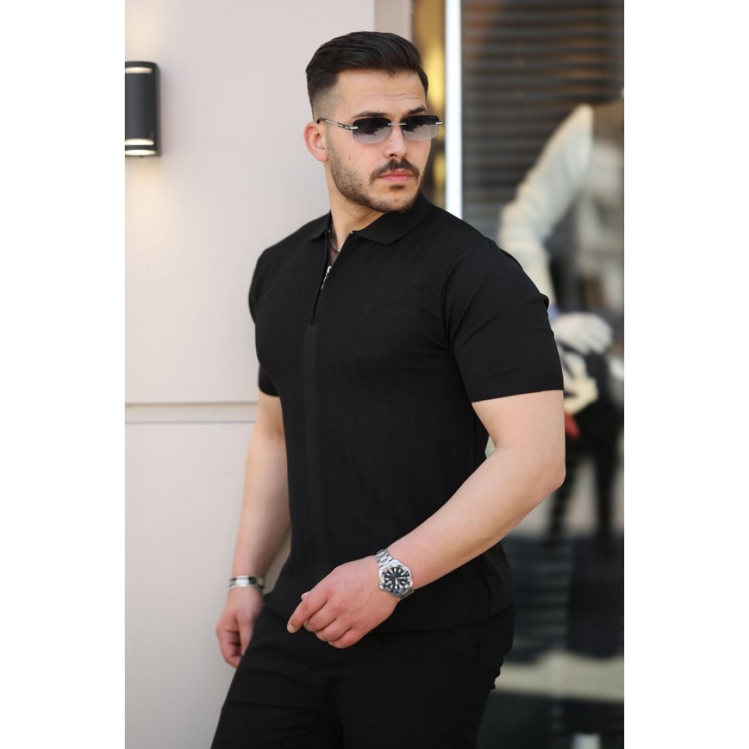 Erkek Yakası Fermuarlı Kısa Kollu T-shirt 161268