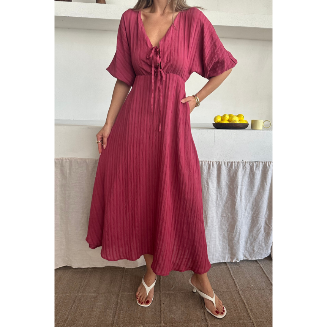 V YAKA DÖKÜMLÜ ELBİSE - Pembe 159989 V YAKA DÖKÜMLÜ ELBİSE - Pembe 159989