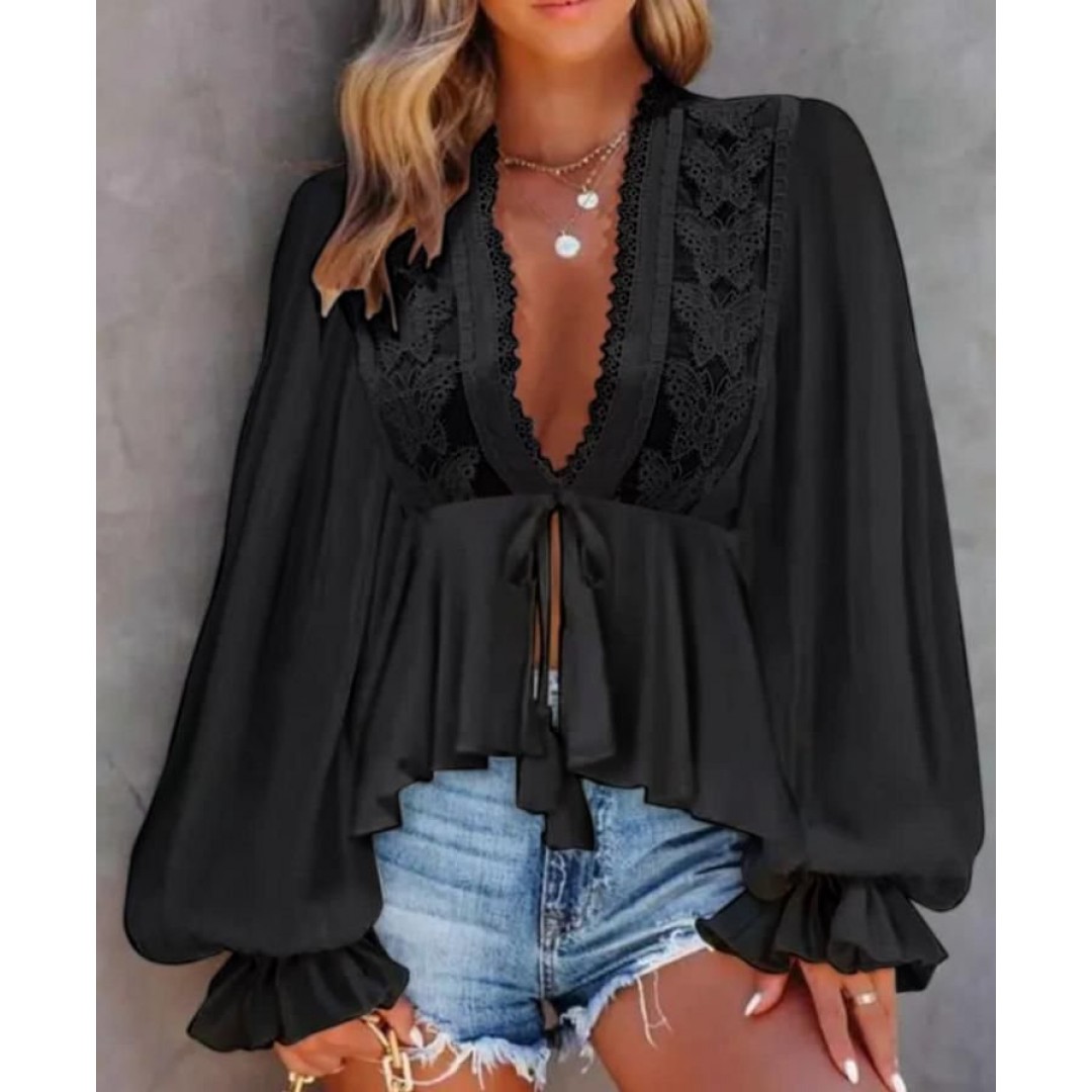 Kadın Sandy Kumaş Kelebek Dantel Detaylı Bluz - 98590 Kadın Sandy Kumaş Kelebek Dantel Detaylı Bluz - 98590