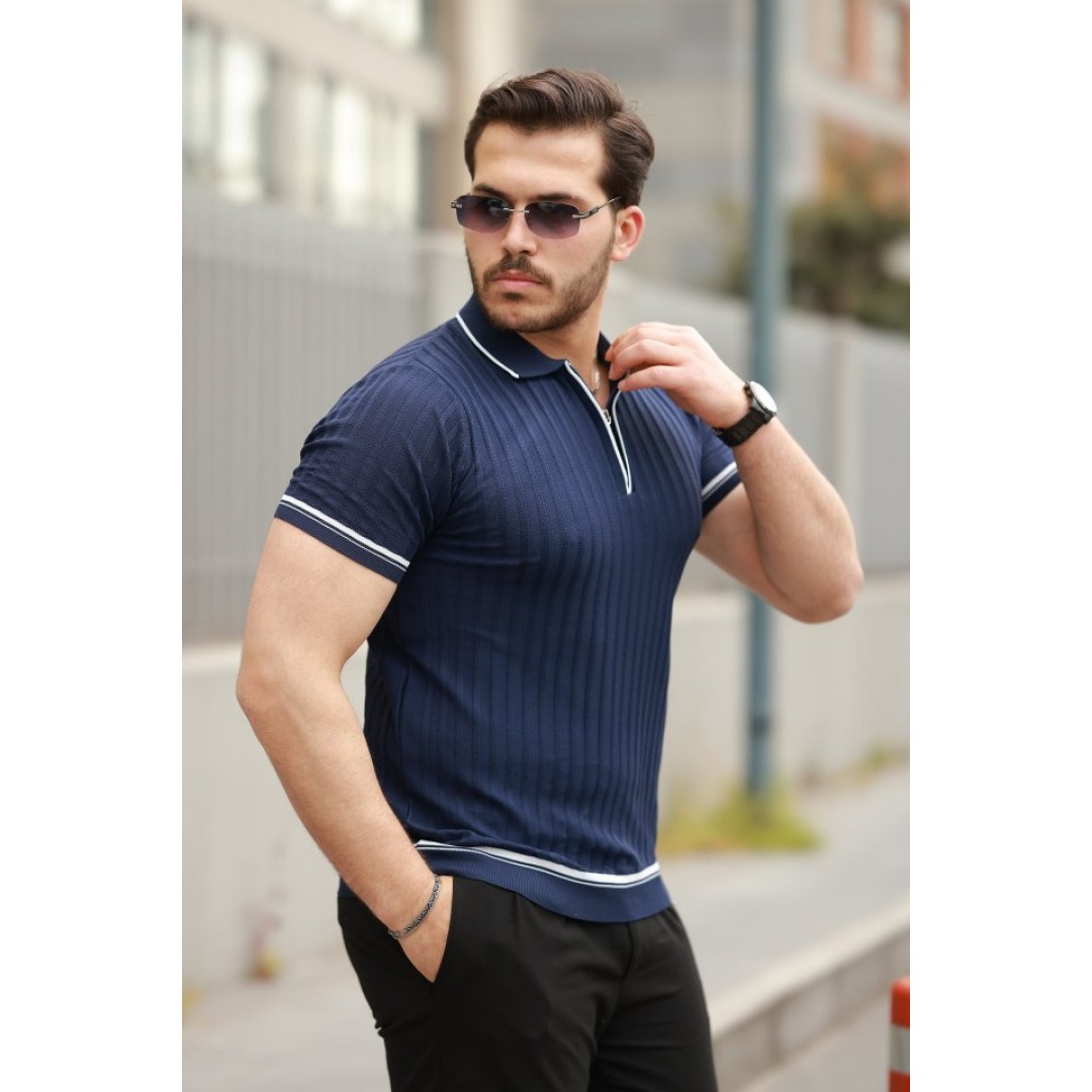 Erkek Fermuarlı Yakalı Kısa Kollu T-shirt 160693