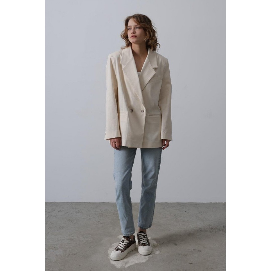 Oversize Blazer Ceket - Natür 157477 Oversize Blazer Ceket - Natür 157477