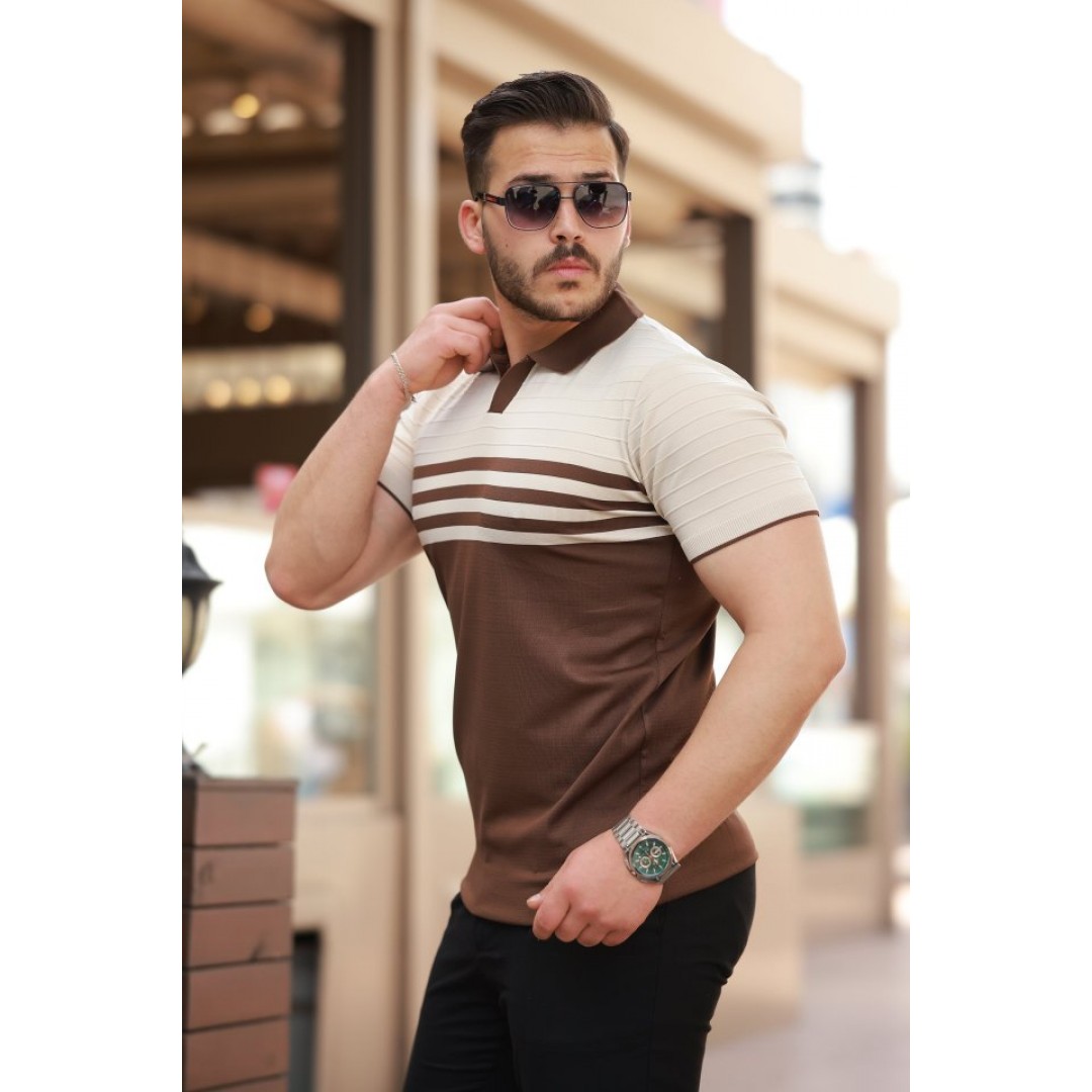 Erkek çizgi Desenli Yakalı Kısa Kollu T-shirt - 162312 Erkek çizgi Desenli Yakalı Kısa Kollu T-shirt - 162312