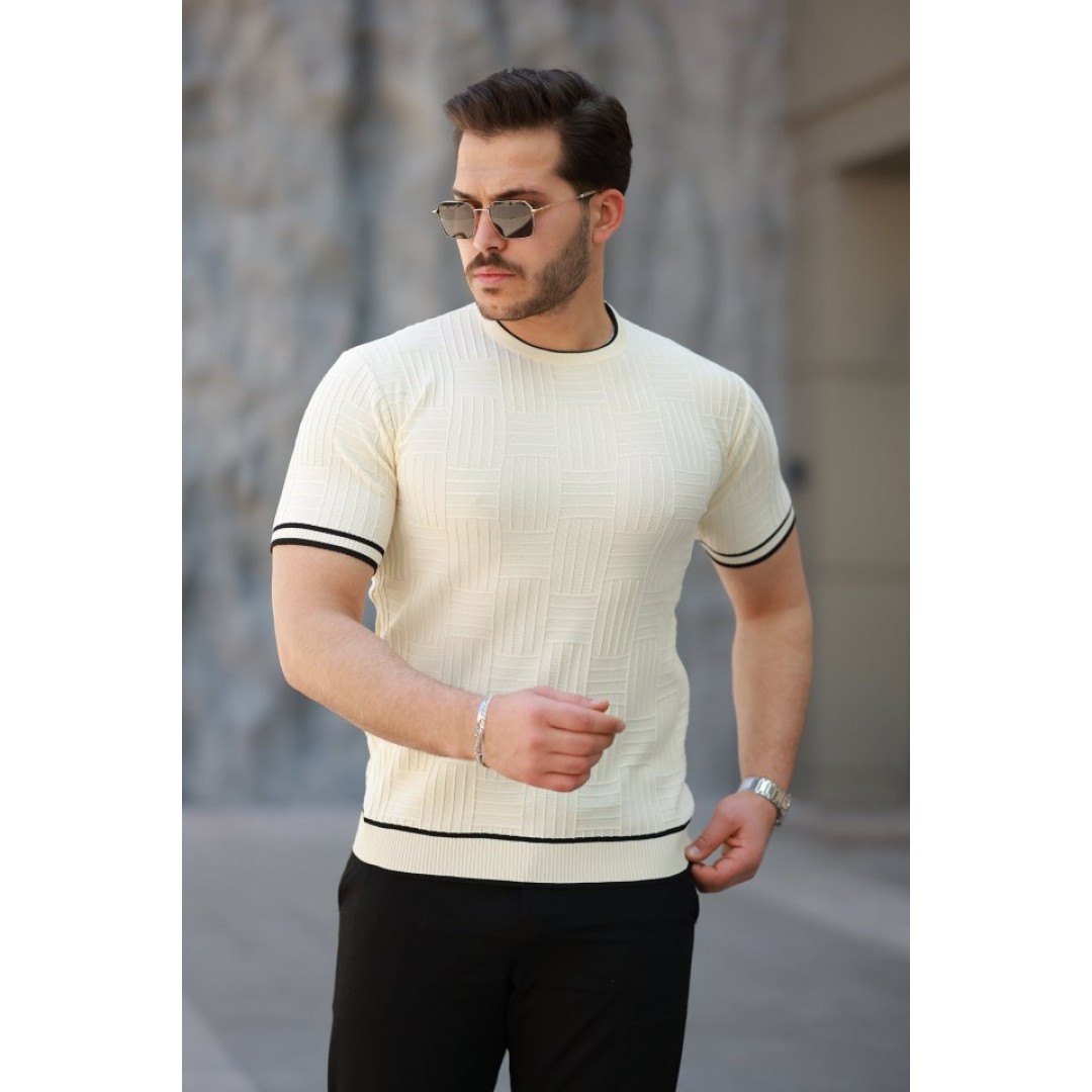 Erkek Jakarlı Ribanalı Kısa Kollu T-shirt - 159915 Erkek Jakarlı Ribanalı Kısa Kollu T-shirt - 159915