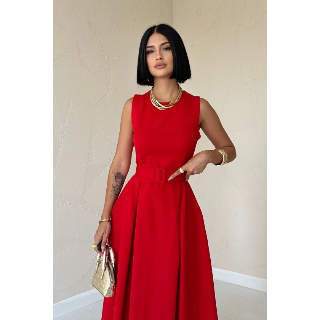 Kırmızı Halter Yaka Kloş Elbise - 153491 Kırmızı Halter Yaka Kloş Elbise - 153491