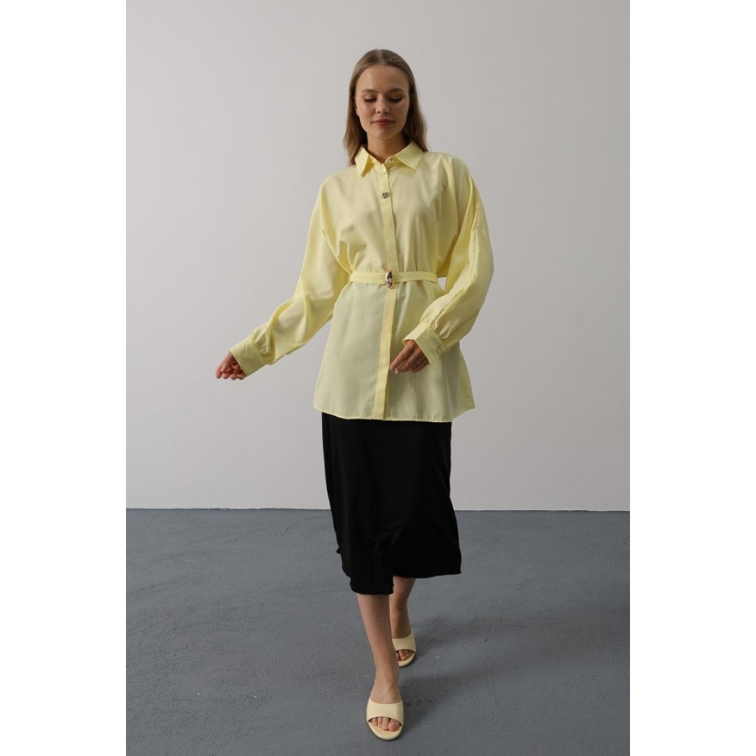 Kuşak Detaylı Tunik Gömlek - Sarı 163715 Kuşak Detaylı Tunik Gömlek - Sarı 163715