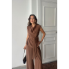 TENCEL MODAL KOLSUZ BLUZ KAPALI CEP DETAYLI DÖKÜMLÜ - PANTOLON TAKIM - Kahverengi 161857 TENCEL MODAL KOLSUZ BLUZ KAPALI CEP DETAYLI DÖKÜMLÜ - PANTOLON TAKIM - Kahverengi 161857