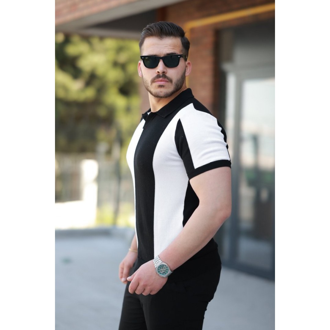 Erkek Kısa Kollu Polo Yakalı Blok Desenli Triko Bluz 161491 Erkek Kısa Kollu Polo Yakalı Blok Desenli Triko Bluz 161491