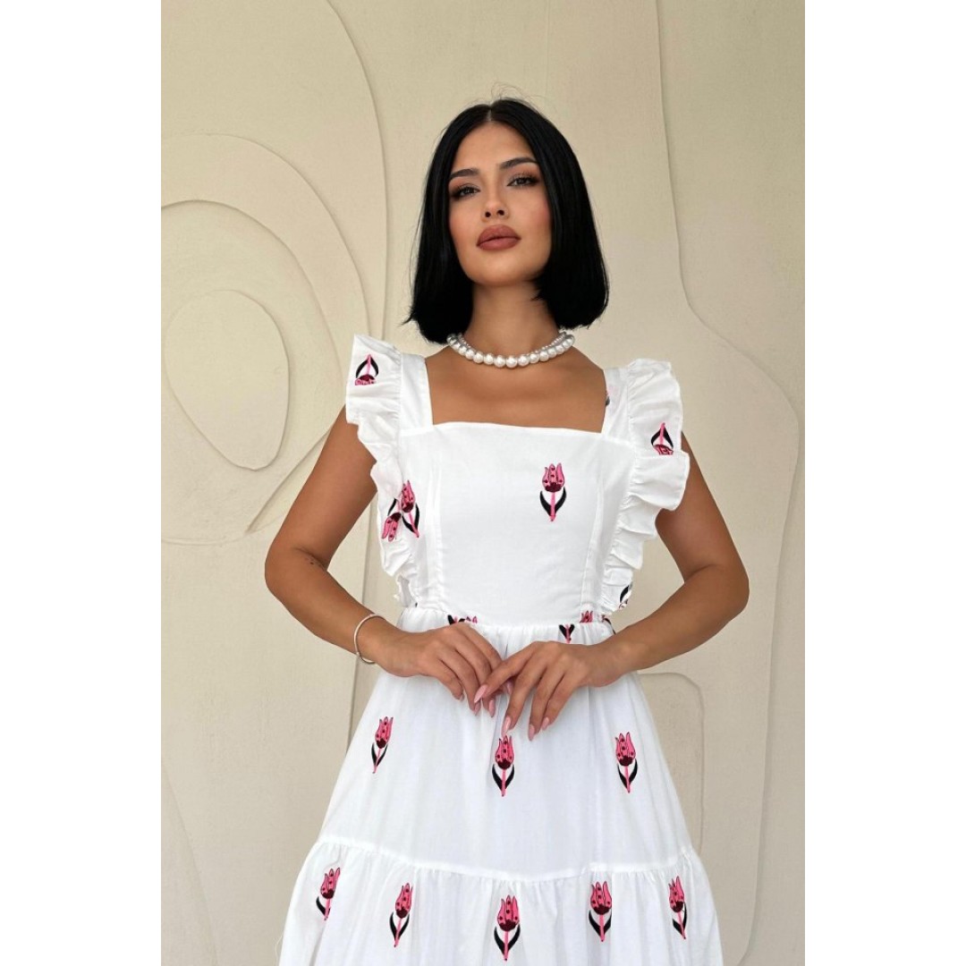 Fuşya Sıfır Kol Fırfırlı Elbise - 153680 Fuşya Sıfır Kol Fırfırlı Elbise - 153680