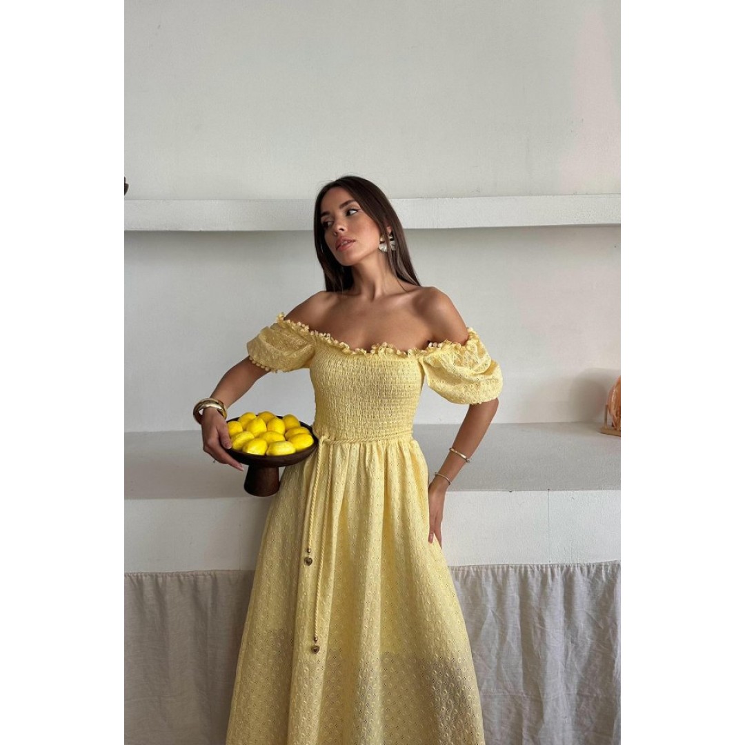 Sarı Gipeli Brode Elbise 162985 Sarı Gipeli Brode Elbise 162985
