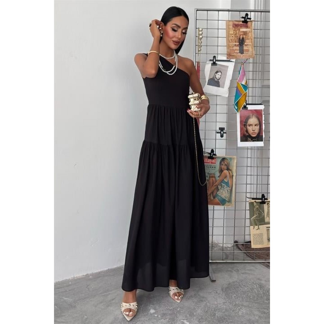 Tek Omuzlu Pile Detay Maxi Elbise 2895 160562 Tek Omuzlu Pile Detay Maxi Elbise 2895 160562