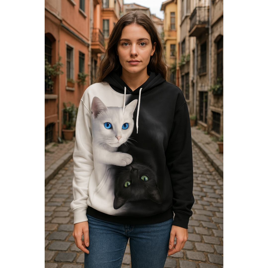 Kadın Uzun Kollu Kapşonlu Bağcıklı Kedi Desenli şardonlu Dalgıç Bluz - 156136 Kadın Uzun Kollu Kapşonlu Bağcıklı Kedi Desenli şardonlu Dalgıç Bluz - 156136