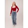 Kare Yaka Basic Bordo Bluz - 147544 Kare Yaka Basic Bordo Bluz - 147544