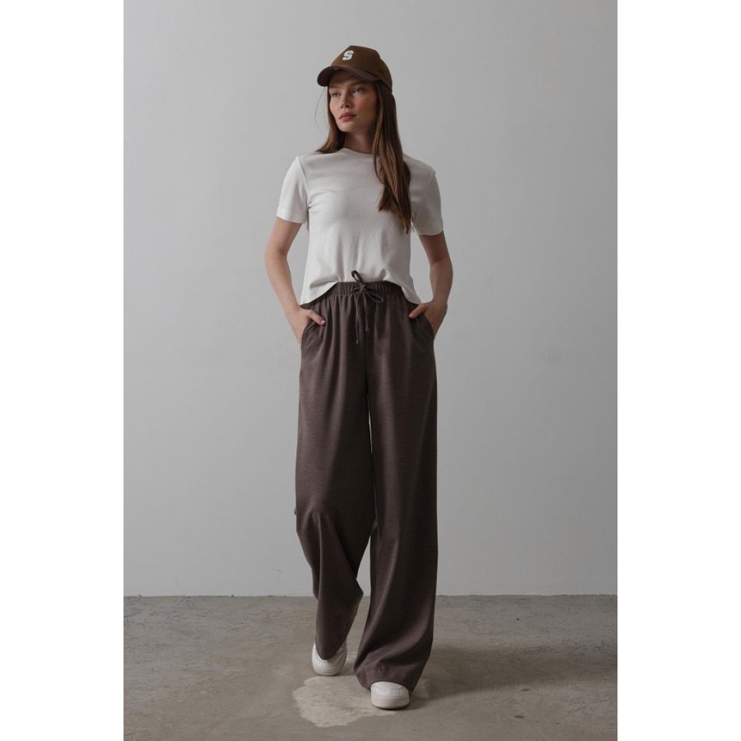 Beli Lastikli Bol Paça Pantolon - Kahve 156824 Beli Lastikli Bol Paça Pantolon - Kahve 156824