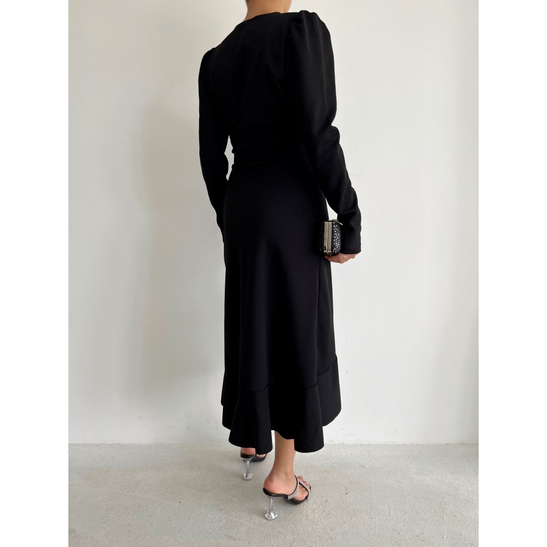 Krep Kumaş Midi Boy Kuşaklı Uzunkol Elbise 113 Cm - 42673 Krep Kumaş Midi Boy Kuşaklı Uzunkol Elbise 113 Cm - 42673