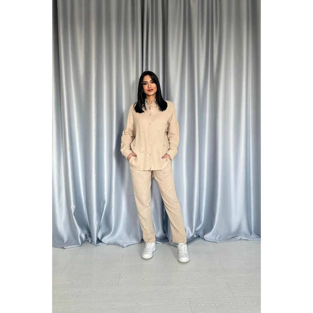 Bej 3 Taş Motifli Gömlek Ve Pantolon Takım - 148363 Bej 3 Taş Motifli Gömlek Ve Pantolon Takım - 148363