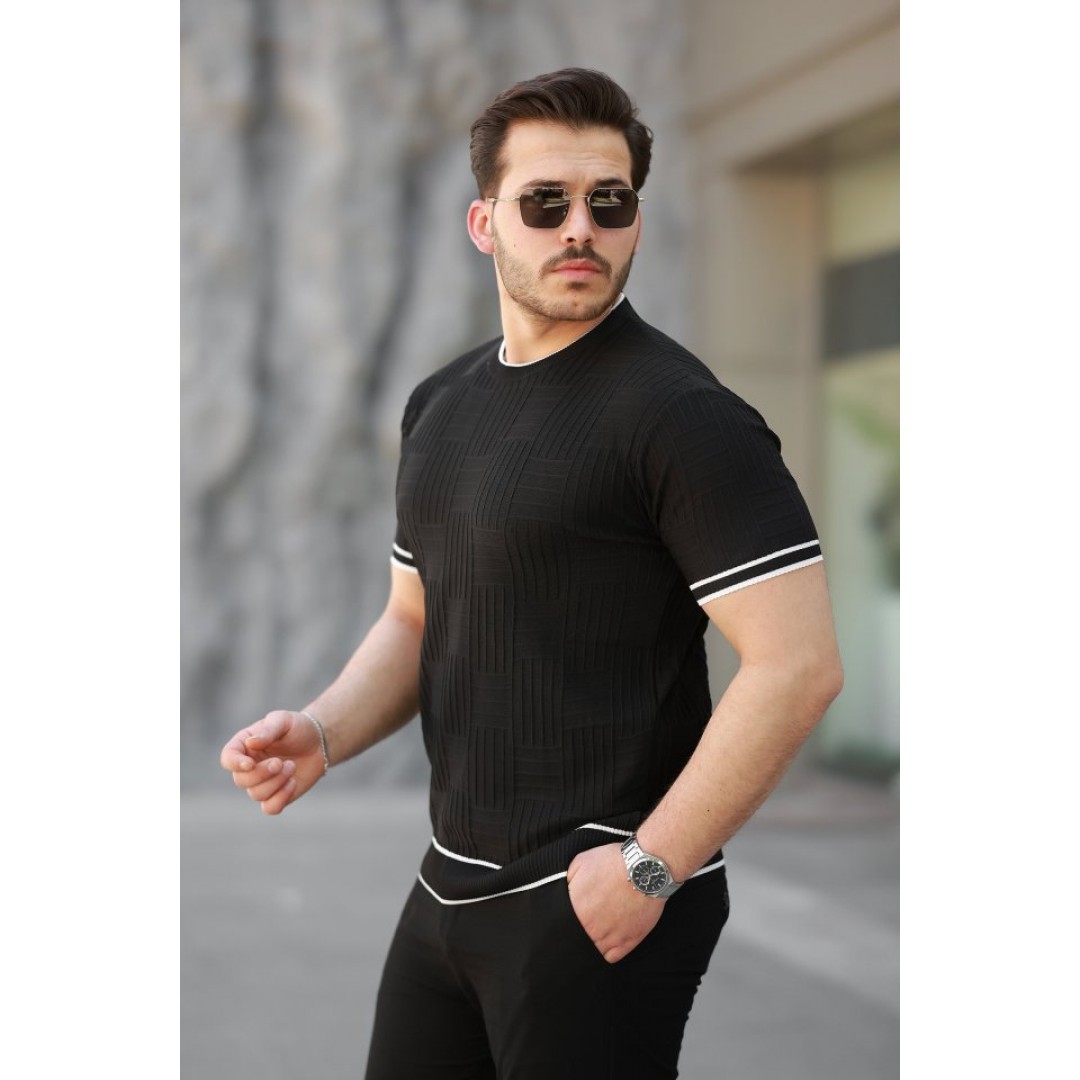 Erkek Jakarlı Ribanalı Kısa Kollu T-shirt - 159914 Erkek Jakarlı Ribanalı Kısa Kollu T-shirt - 159914