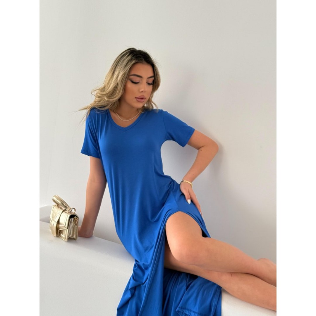 Kadın Kısa Kollu V Yaka Maxi Boy Elbise 124 Cm - 155119 Kadın Kısa Kollu V Yaka Maxi Boy Elbise 124 Cm - 155119