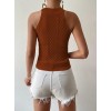 Kadın Kolsuz Halter Yaka Mini Baklava Desenli Triko Bluz - 159561 Kadın Kolsuz Halter Yaka Mini Baklava Desenli Triko Bluz - 159561