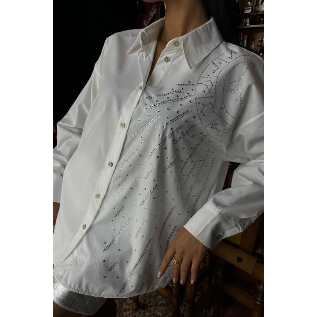 Ay Figürlü Taş İşlemeli Poplin Gömlek 3440 158499 Ay Figürlü Taş İşlemeli Poplin Gömlek 3440 158499