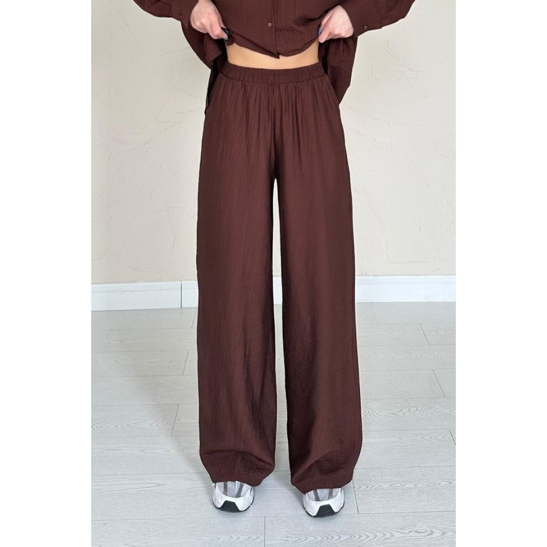 Kahverengi Alice Gömlek Ve Bol Kesim Pantolon Takım 154839 Kahverengi Alice Gömlek Ve Bol Kesim Pantolon Takım 154839