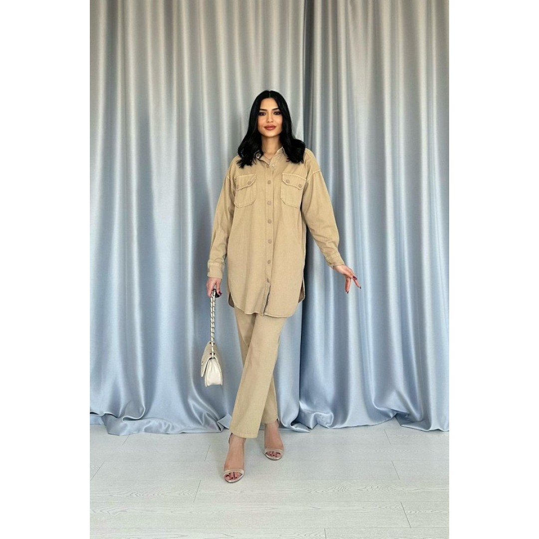 Camel Yıkamalı Gömlek Ve Pantolon Takım 153809 Camel Yıkamalı Gömlek Ve Pantolon Takım 153809