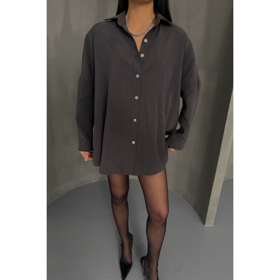 BOYFRİEND GÖMLEK MODAL KUMAŞ OVERSİZE - Antrasit - 153599