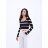 42221 TRİKO ÇİZGİLİ FİTİLLİ CROP-SİYAH-EKRU 144105