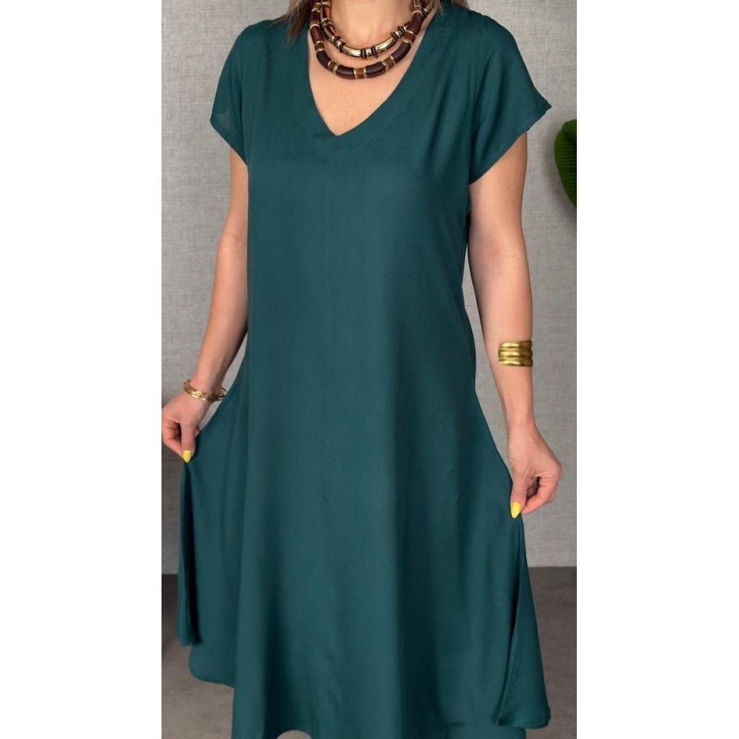 Kadın Kısa Kollu V Yaka Salaş Maxi Boy Elbise - 162484 Kadın Kısa Kollu V Yaka Salaş Maxi Boy Elbise - 162484