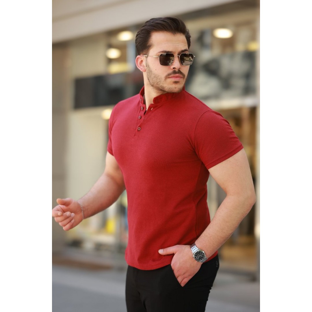 Erkek Hakim Yaka Dokuma Pamuklu Kumaş Kısa Kollu T-shirt 160092