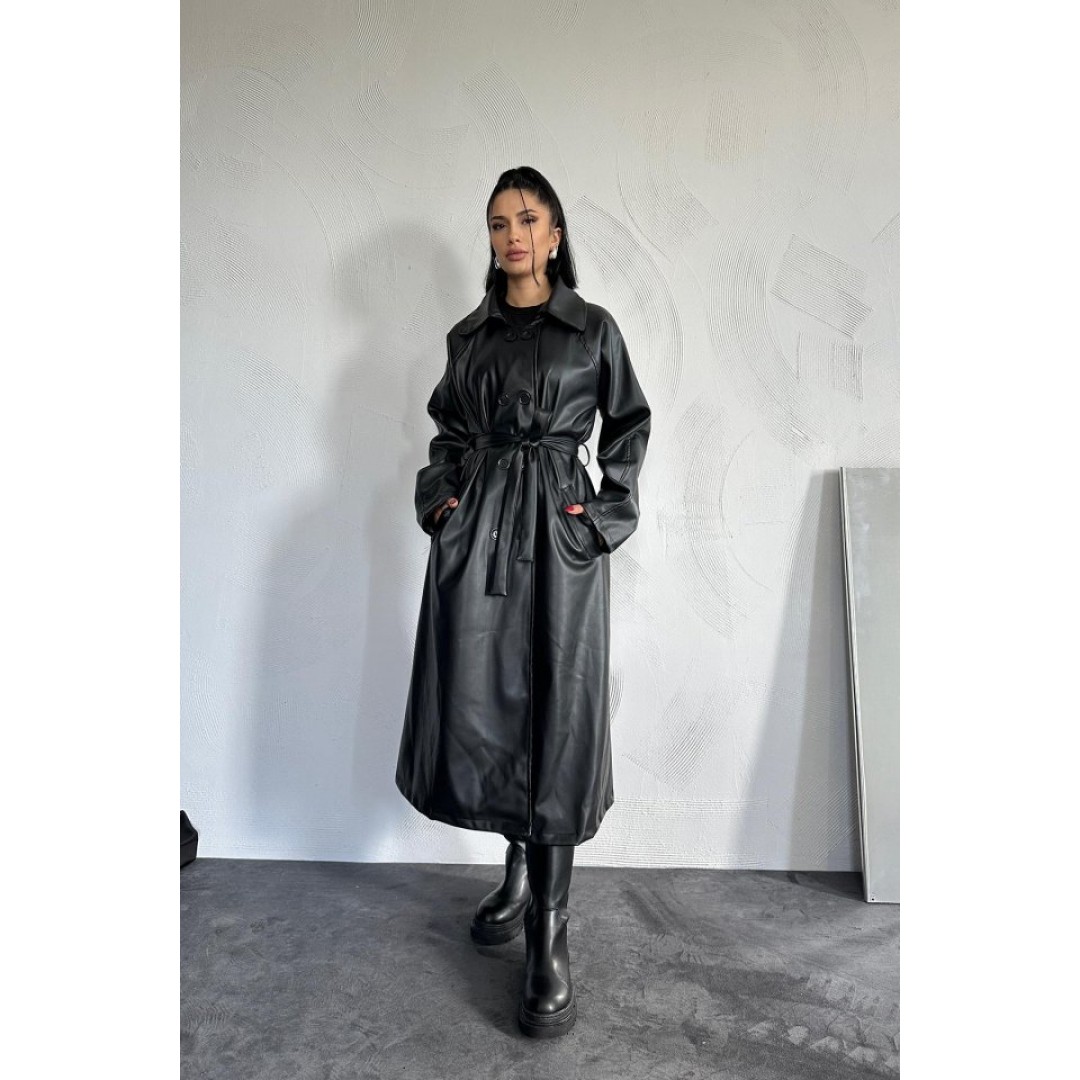 Siyah Reglan Kol Trençkot