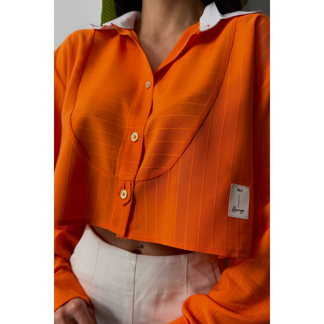 CROP GÖMLEK BEYAZ YAKA VE ETİKET DETAYLI - Orange - 153761 CROP GÖMLEK BEYAZ YAKA VE ETİKET DETAYLI - Orange - 153761